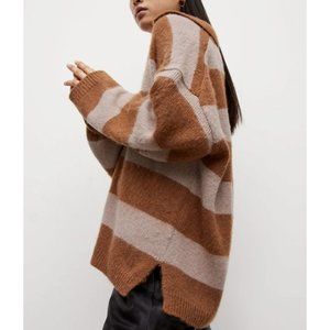 AllSaints Lou Polo Jumper Knit Stripe Sweater Ginger Brown / Pink ( XS )